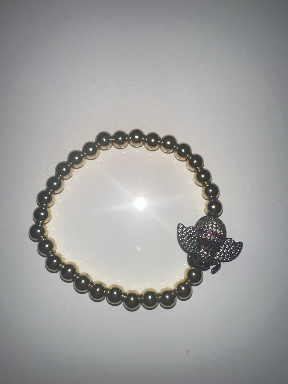 Gold Beaded Bracelet with Pavé Crystal Bee Accent